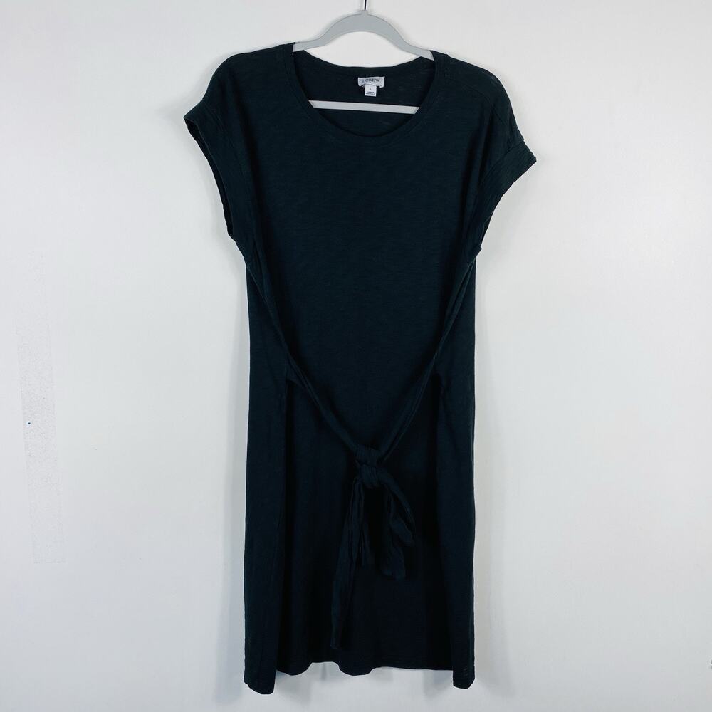 J. Crew T-Shirt Dress Large Black Short Sleeve Tie Waist 100% Cotton BI142 - Picture 2 of 6